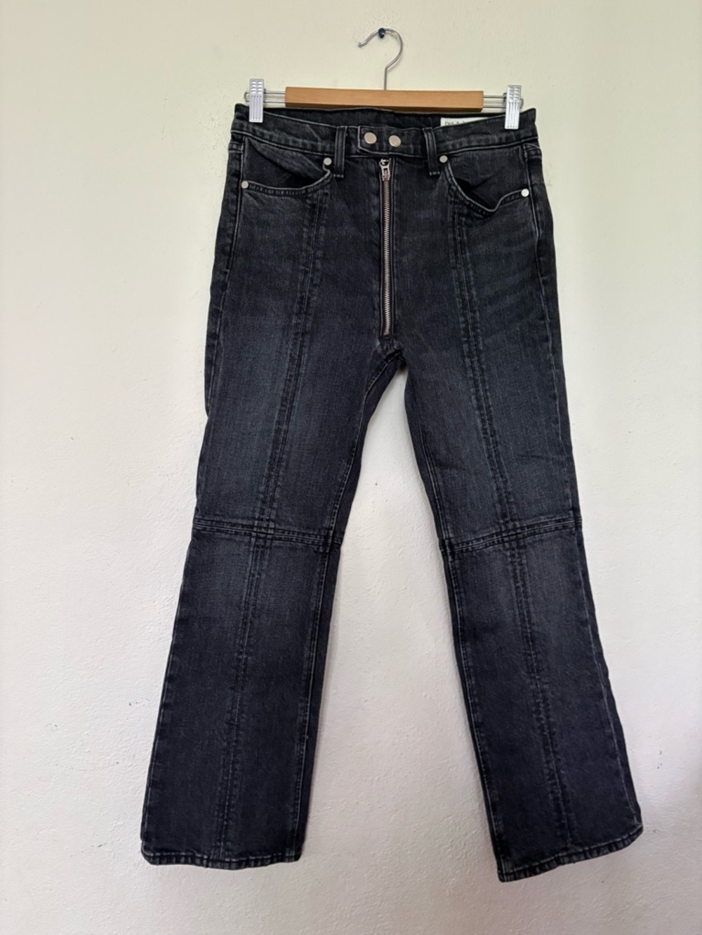 rag & bone Black Jeans with Front Zip and Leg Zips on Back
